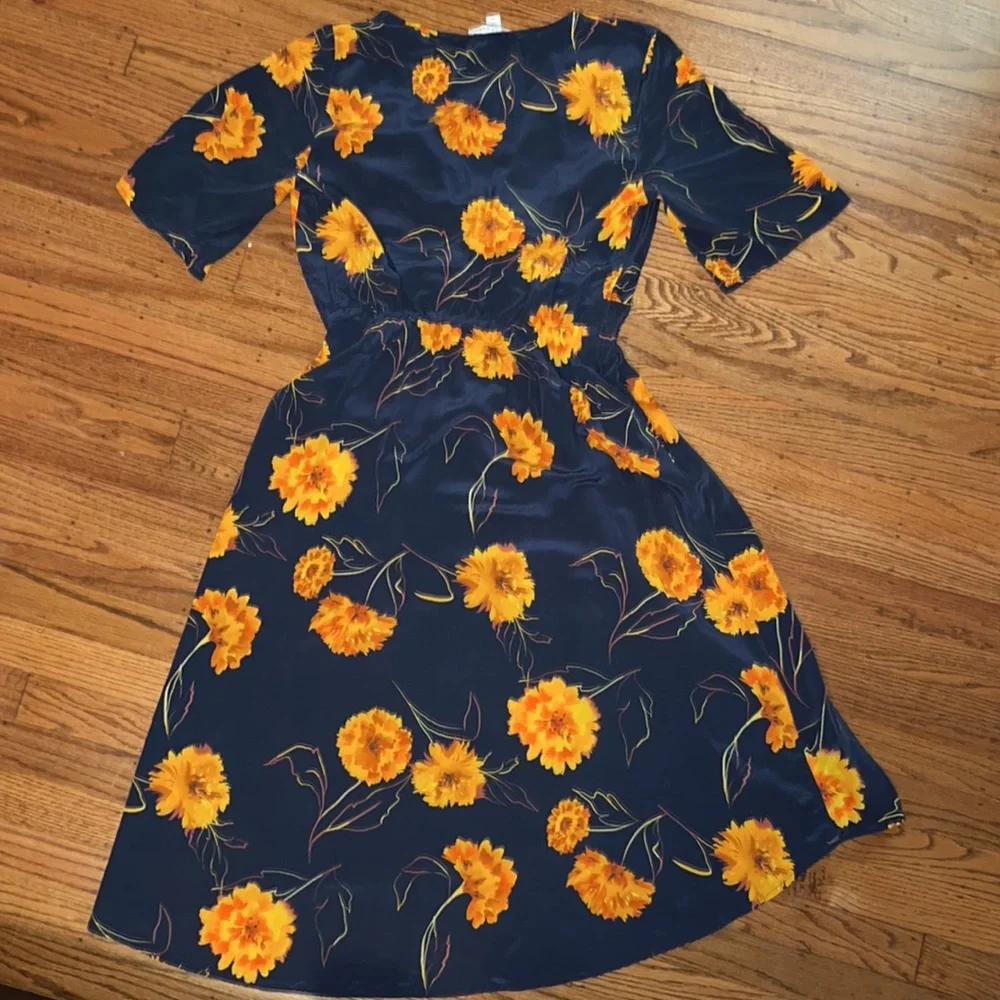 Amour Vert silk Joselle marigold dress M - Picture 5 of 11